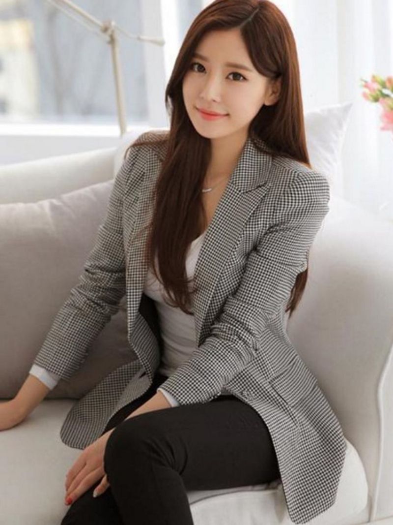 Houndstooth Blazer Damska Slim Houndstooth One Button Damska Marynarka