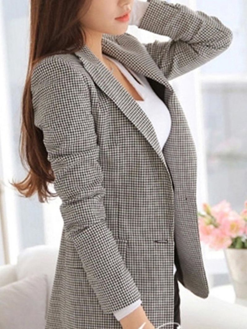 Houndstooth Blazer Damska Slim Houndstooth One Button Damska Marynarka