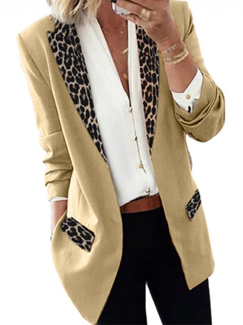 Lapel Leopard Wrapped Fall Mid-Length Casual Damska Marynarka