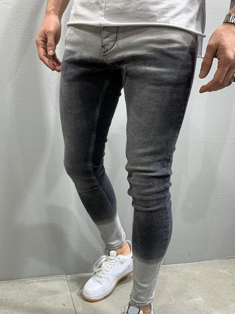 Kieszeń Gradient Pencil Pants Zipper Mikro-Elastyczne Męskie Dżinsy Na Co Dzień