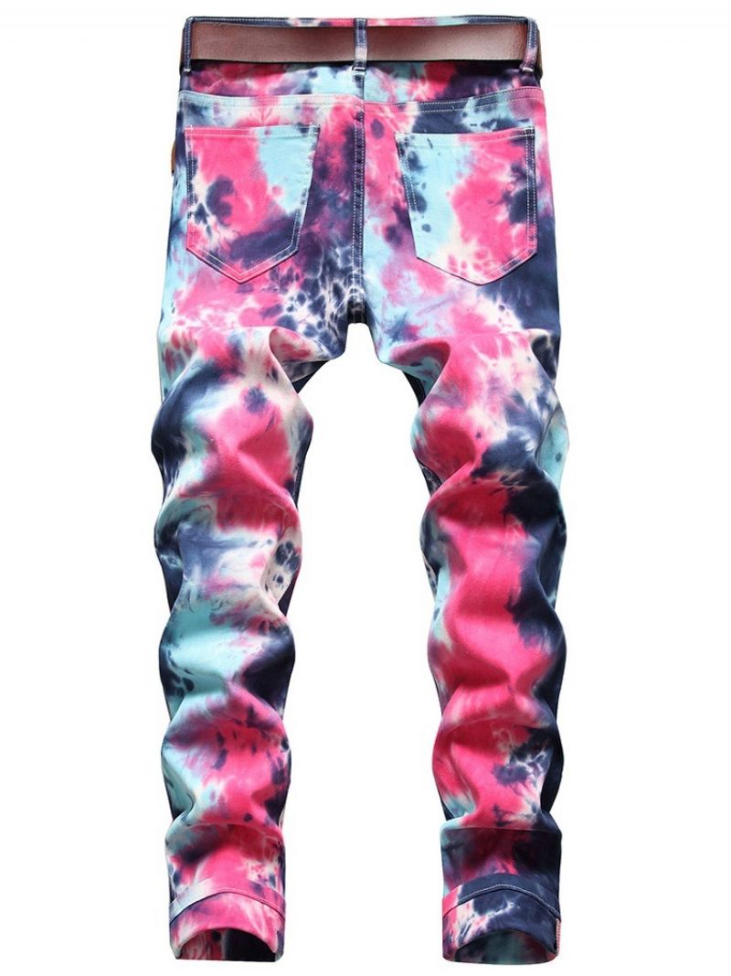 Proste Dżinsy Hip-Hopowe Ze Średnim Stanem W Kolorze Tie-Dye