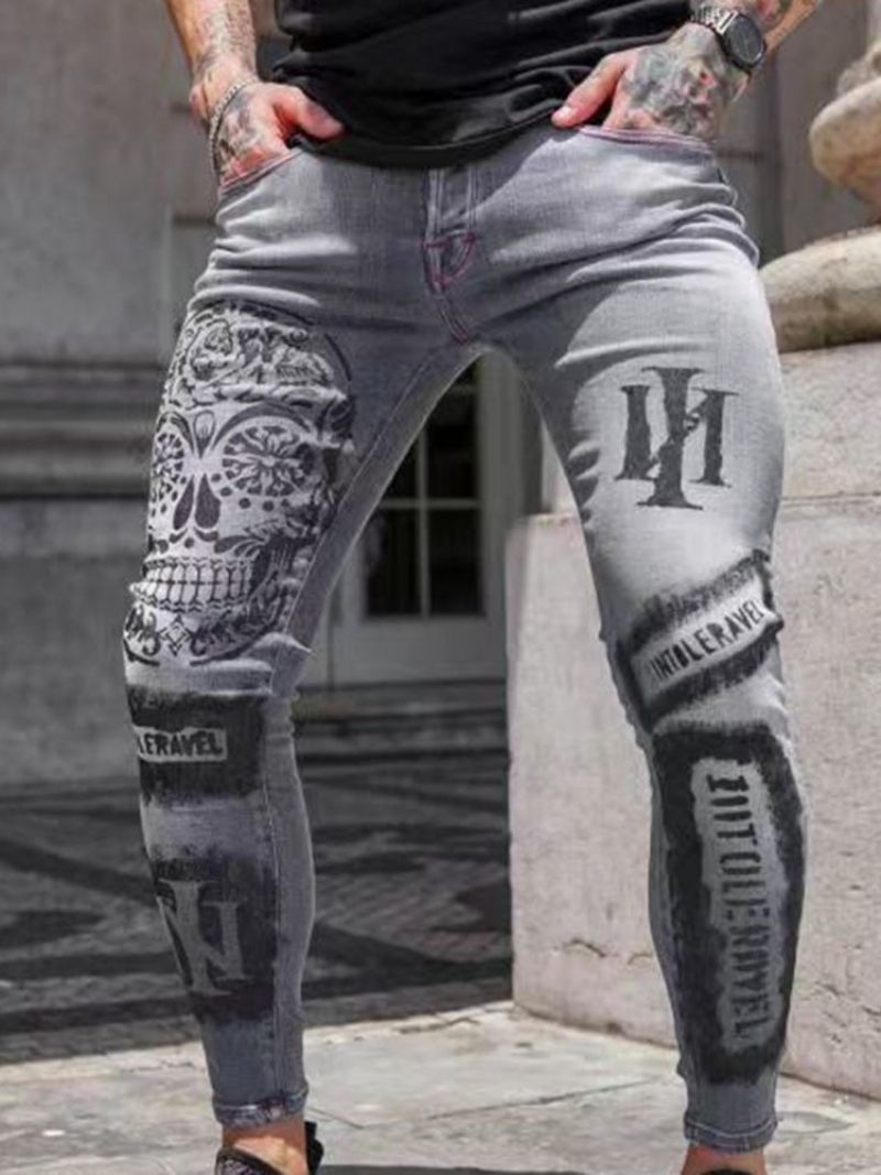 Skull Zipper Pencil Pants Zipper Męskie Dżinsy Na Co Dzień