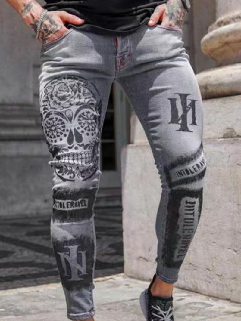 Skull Zipper Pencil Pants Zipper Męskie Dżinsy Na Co Dzień