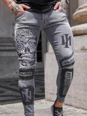 Skull Zipper Pencil Pants Zipper Męskie Dżinsy Na Co Dzień