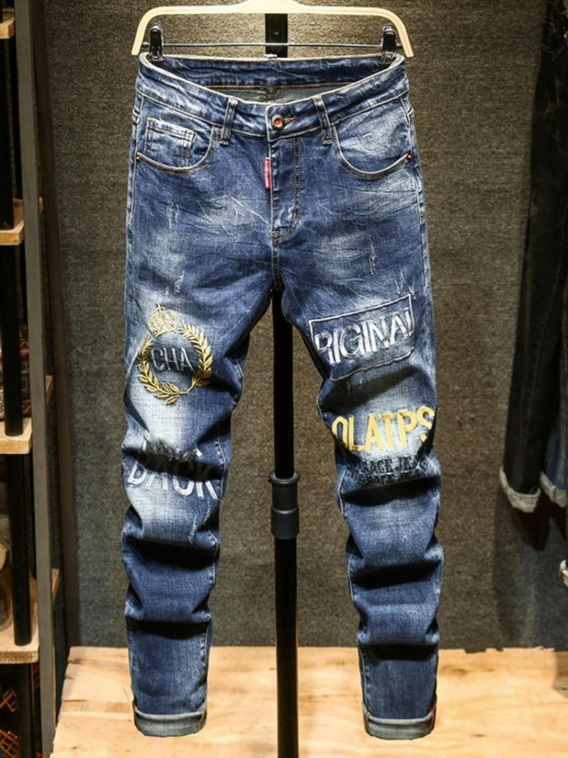 Zużyte Ołówkowe Spodnie Z Literami Zipper European Jeans