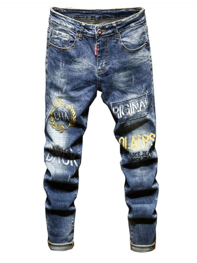 Zużyte Ołówkowe Spodnie Z Literami Zipper European Jeans