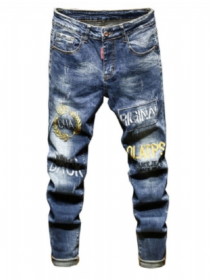 Zużyte Ołówkowe Spodnie Z Literami Zipper European Jeans