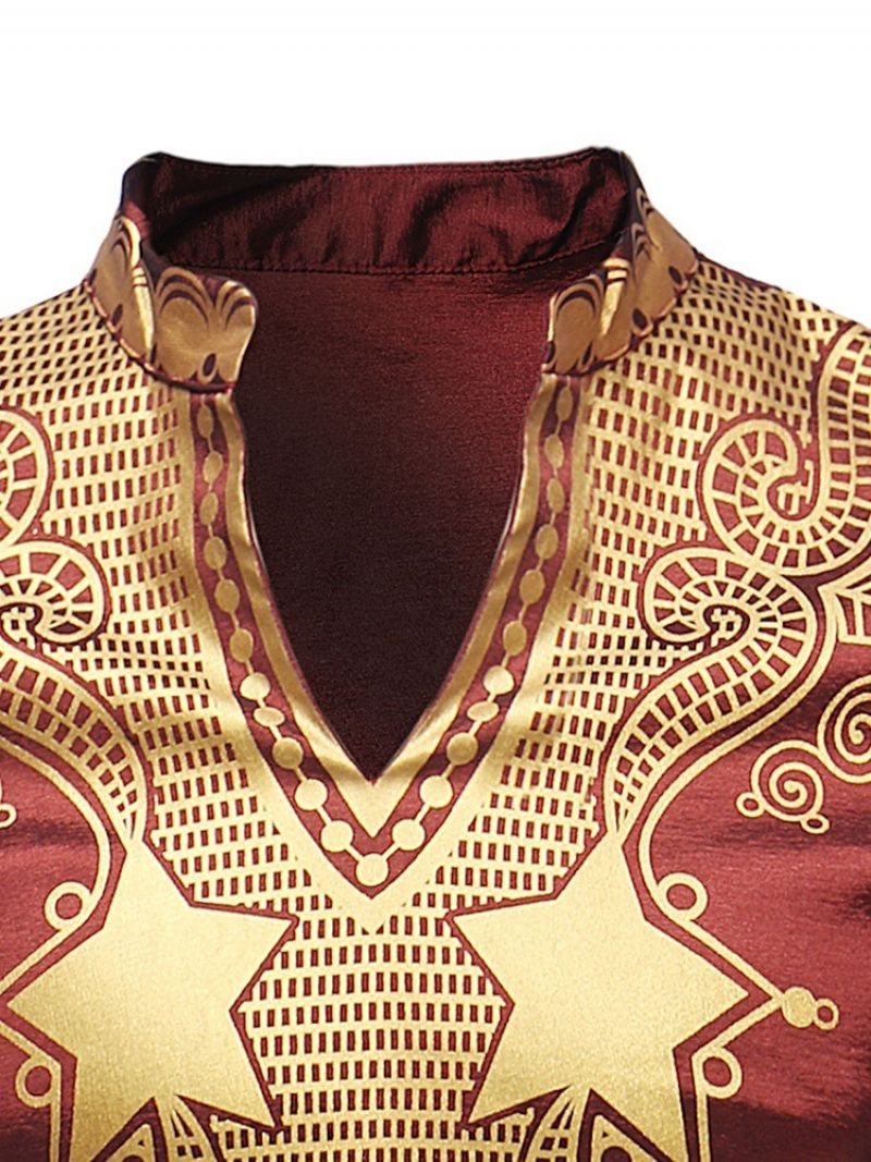 African Moda Dashiki Golden Print Męskie Casual T-Shirty