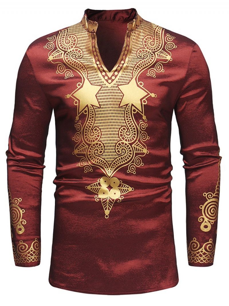 African Moda Dashiki Golden Print Męskie Casual T-Shirty