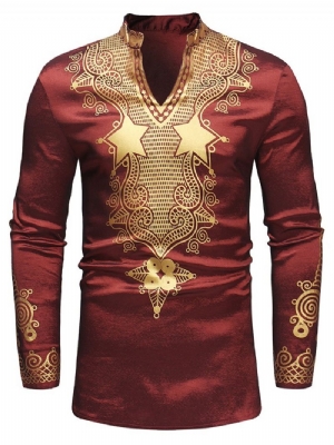 African Moda Dashiki Golden Print Męskie Casual T-Shirty