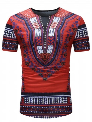 African Moda Dashiki Print Slim Fit Męska Scoop T Shirt