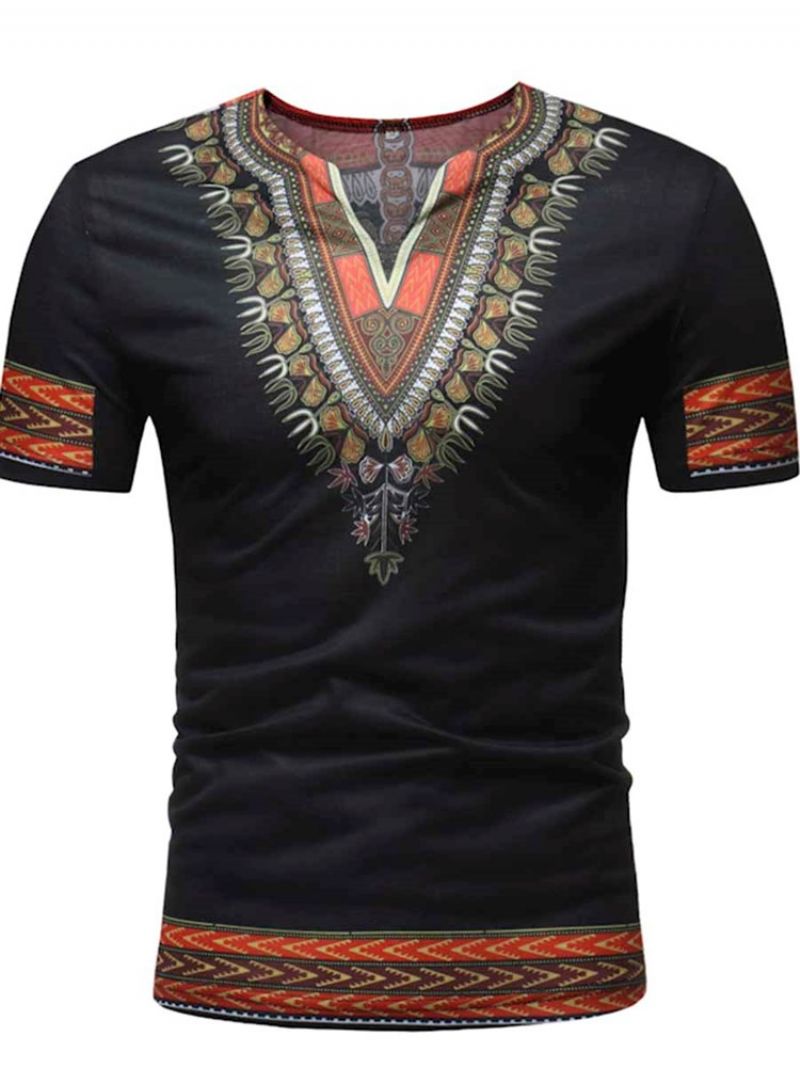 African Moda Dashiki Printed Slim Męska Koszulka Z Krótkim Rękawem