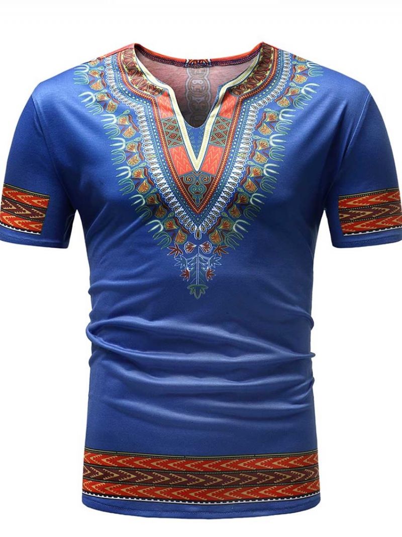 African Moda Dashiki Printed Slim Męska Koszulka Z Krótkim Rękawem