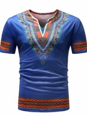 African Moda Dashiki Printed Slim Męska Koszulka Z Krótkim Rękawem