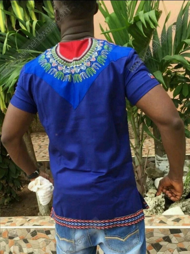 African Moda Prosta Koszulka Męska Z Dekoltem W Szpic Z Nadrukiem Dashiki