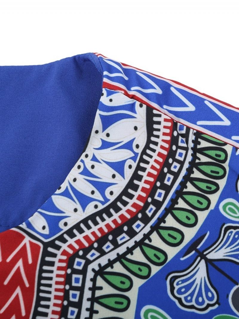 African Moda Prosta Koszulka Męska Z Dekoltem W Szpic Z Nadrukiem Dashiki