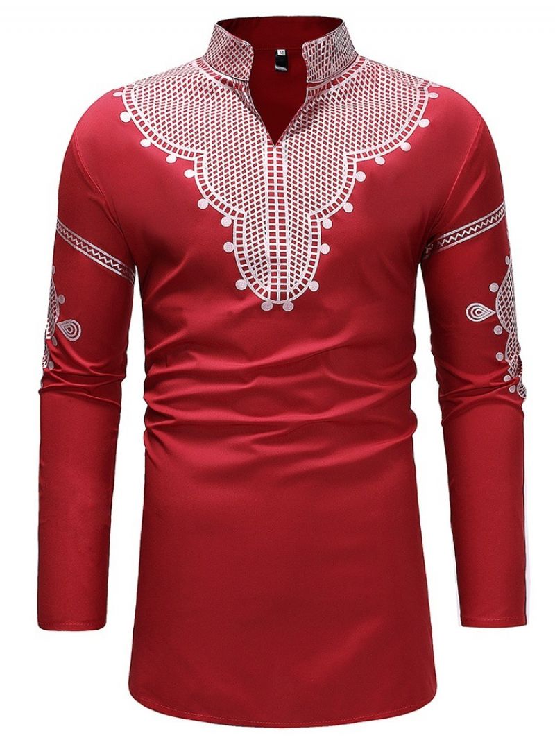 Afrykańska Moda Dashiki Stand Collar V-Neck Męskie Koszulki Na Co Dzień