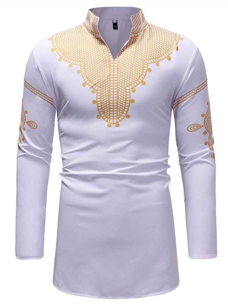 Afrykańska Moda Dashiki Stand Collar V-Neck Męskie Koszulki Na Co Dzień