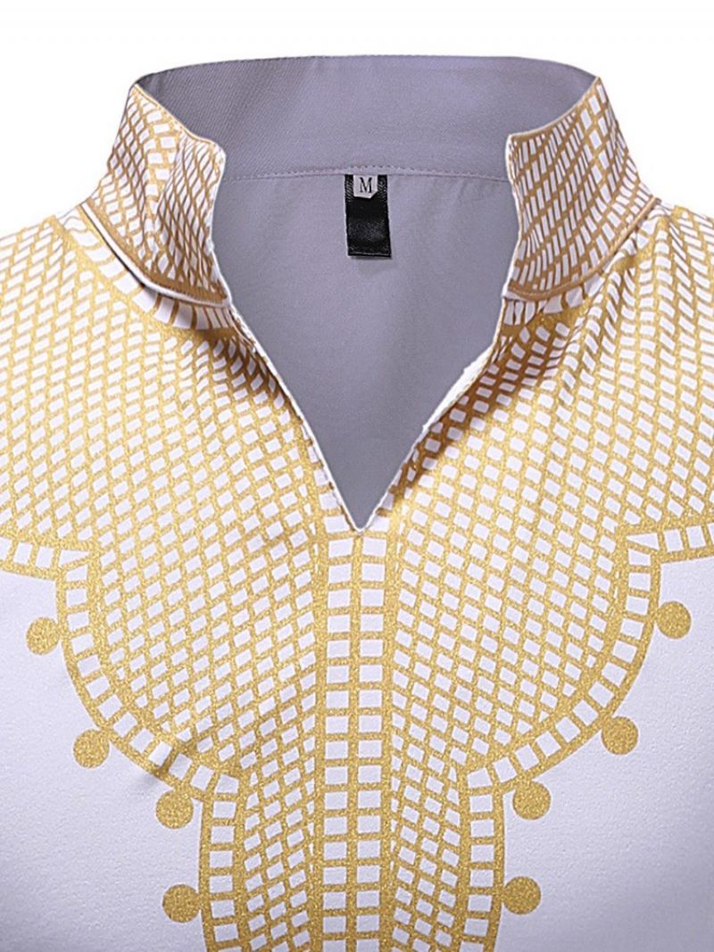 Afrykańska Moda Dashiki Stand Collar V-Neck Męskie Koszulki Na Co Dzień