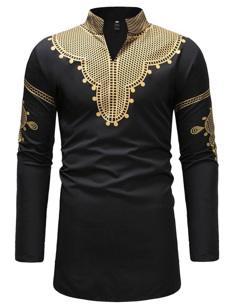 Afrykańska Moda Dashiki Stand Collar V-Neck Męskie Koszulki Na Co Dzień