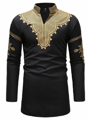 Afrykańska Moda Dashiki Stand Collar V-Neck Męskie Koszulki Na Co Dzień