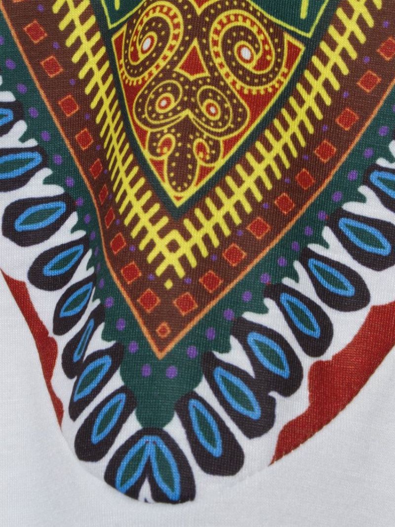 Afrykańska Moda Męska Z Dekoltem W Serek I Nadrukiem Dashiki Z Krótkim Rękawem