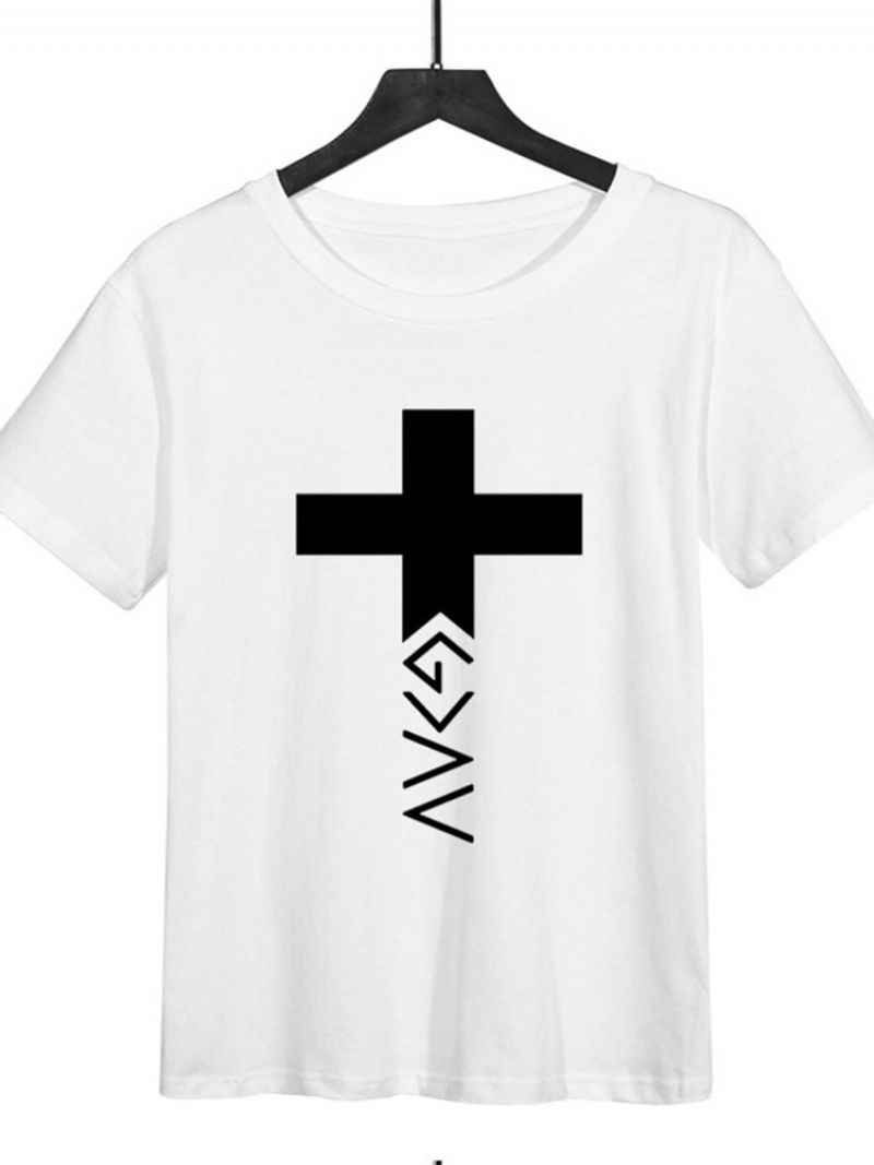 T-Shirt Męski Z Okrągłym Dekoltem I Prostym Nadrukiem