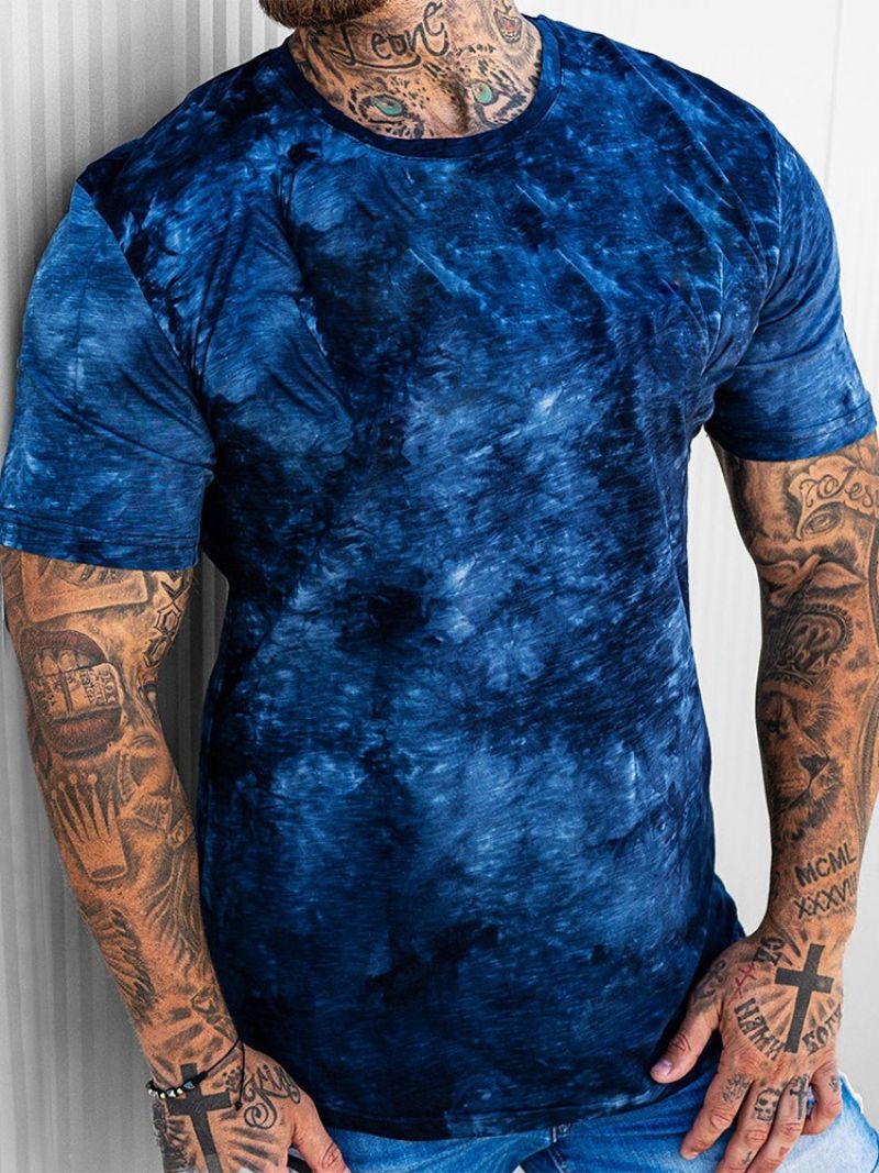 T-Shirt Z Okrągłym Dekoltem Tie-Dye O Wąskim Kroju