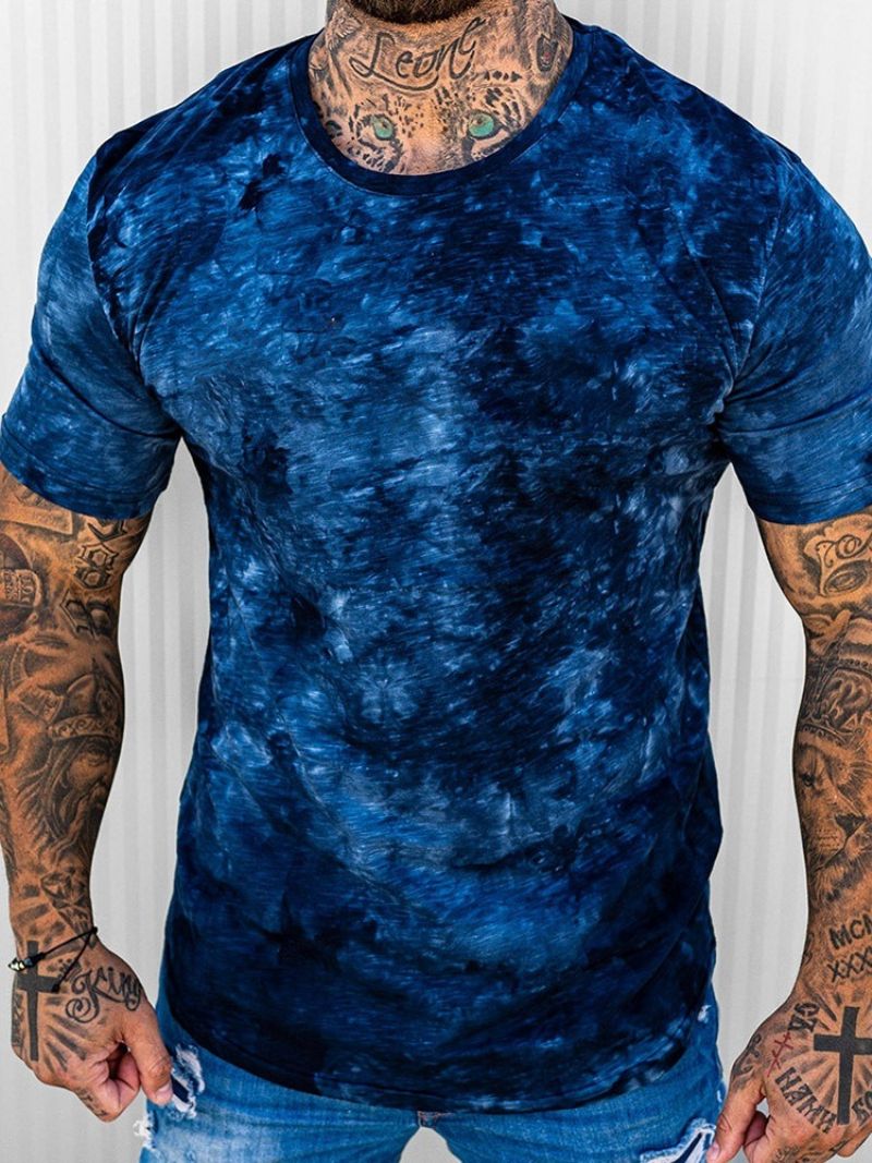 T-Shirt Z Okrągłym Dekoltem Tie-Dye O Wąskim Kroju