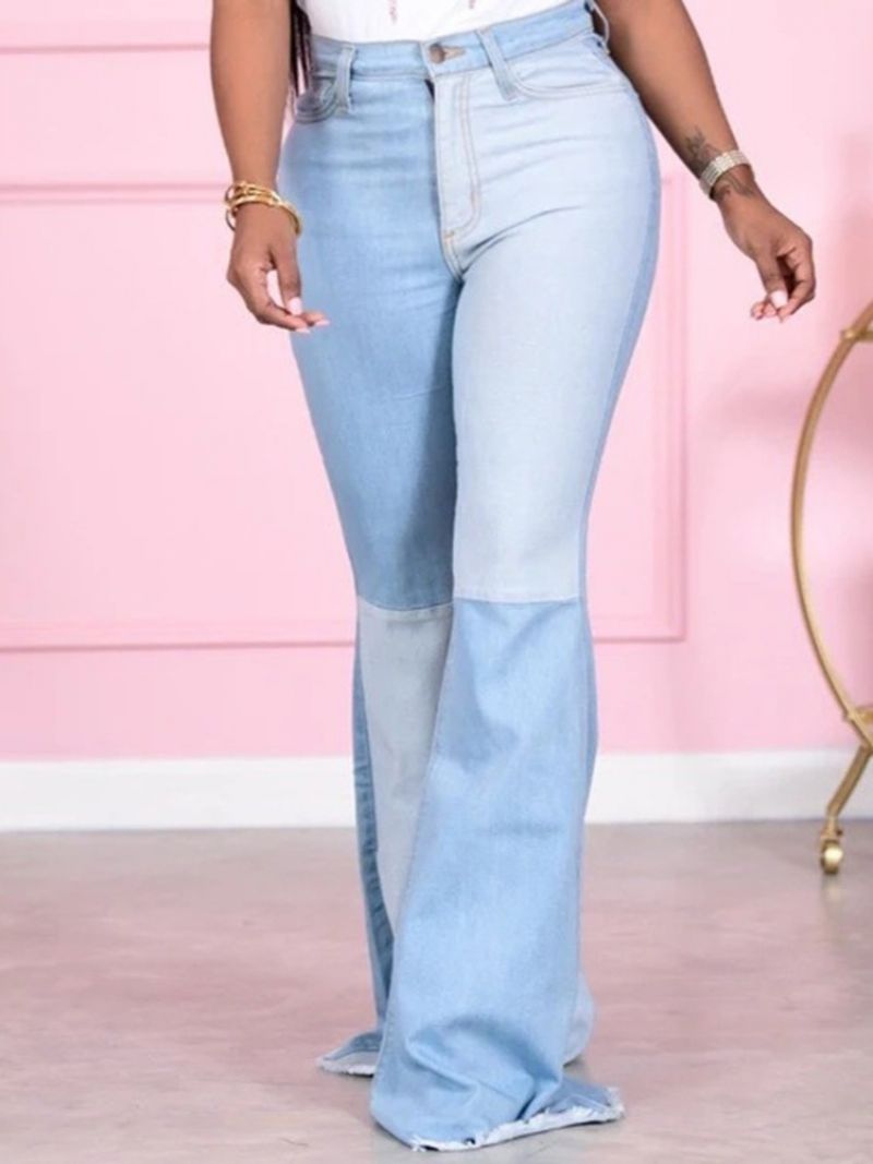 Plus Size Kieszonkowe Bloki Kolorów Bellbottoms Zipper Slim Jeans