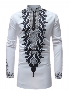 Afrykańska Moda Dashiki Stand Collar Męska Luźna Koszula