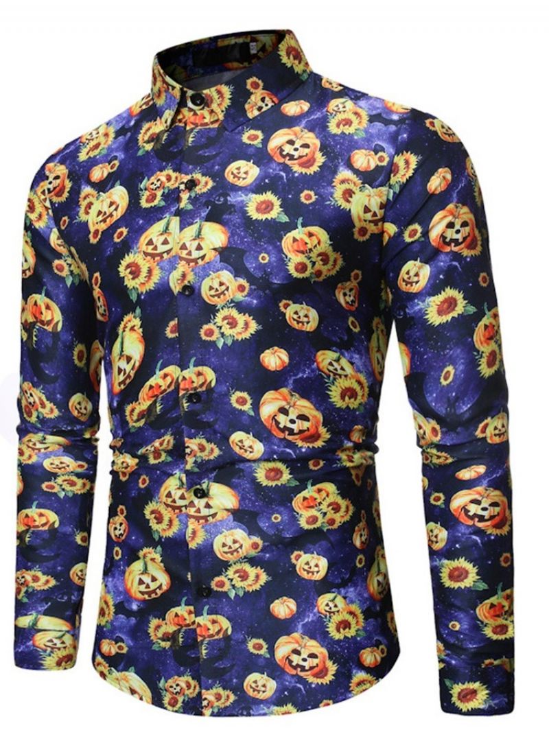 Floral Casual Lapel Męski Kostium Na Halloween Slim Shirt