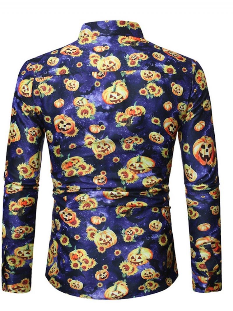 Floral Casual Lapel Męski Kostium Na Halloween Slim Shirt