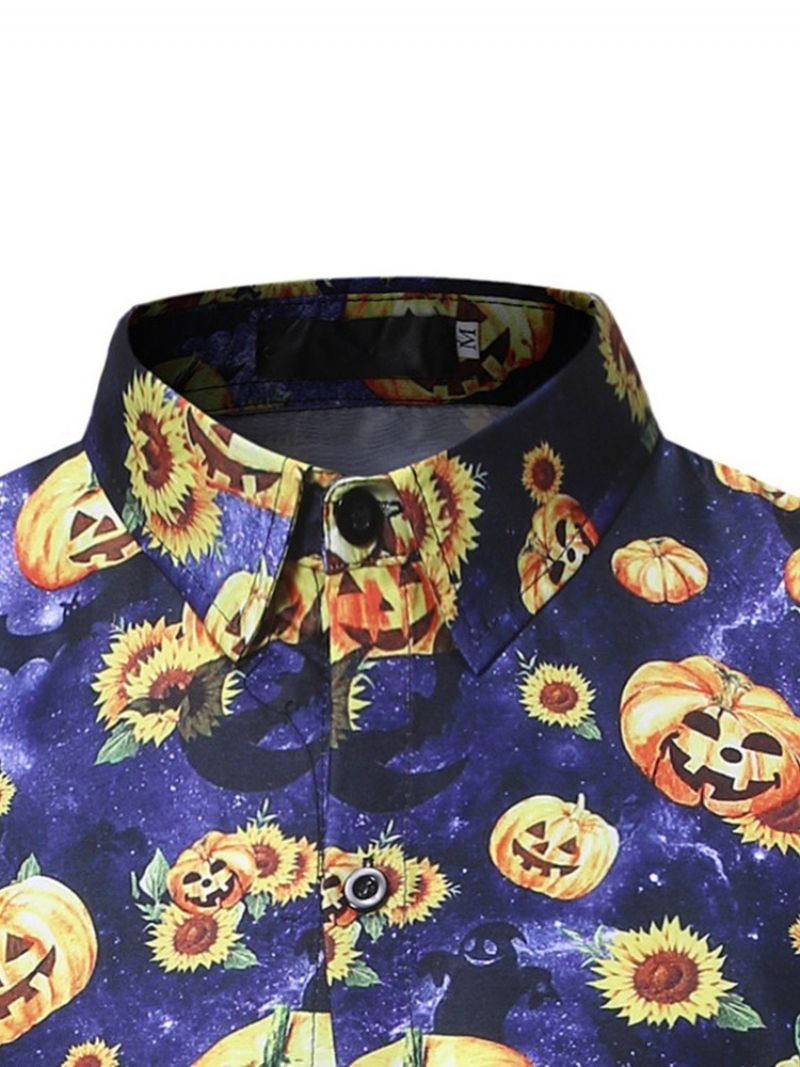 Floral Casual Lapel Męski Kostium Na Halloween Slim Shirt