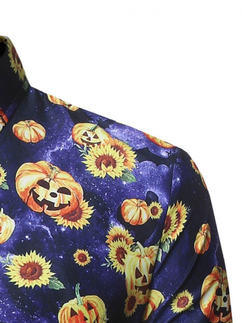 Floral Casual Lapel Męski Kostium Na Halloween Slim Shirt