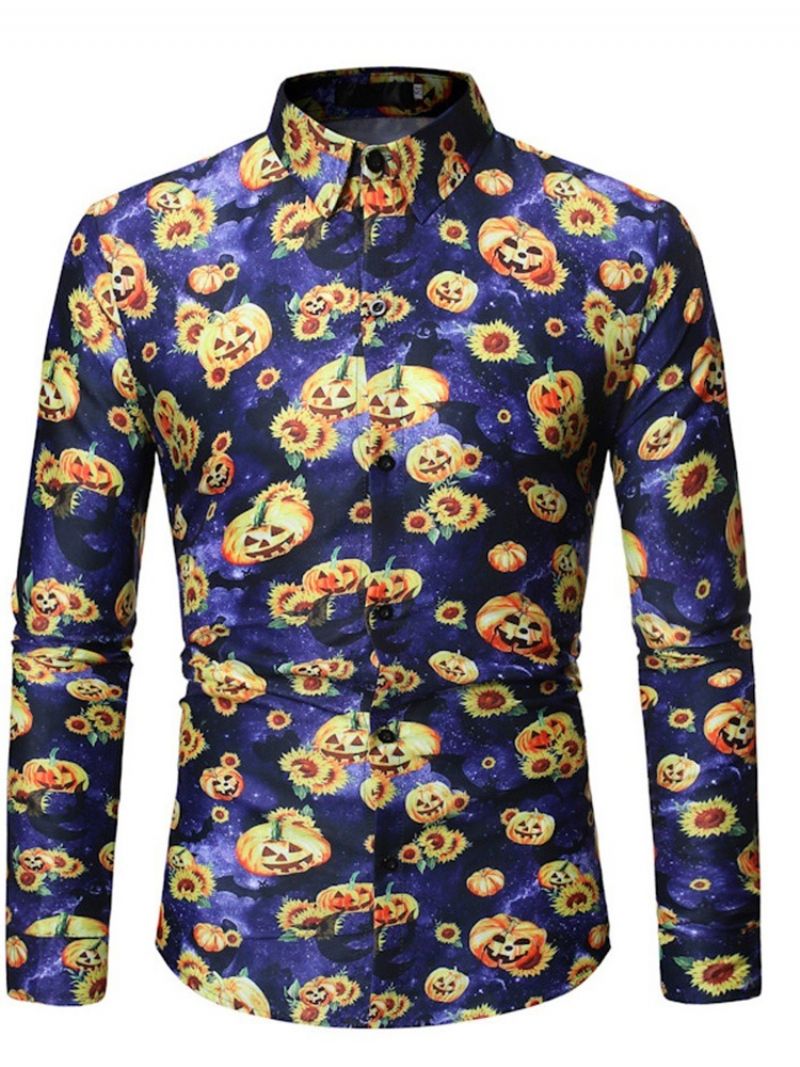 Floral Casual Lapel Męski Kostium Na Halloween Slim Shirt