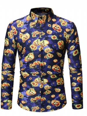 Floral Casual Lapel Męski Kostium Na Halloween Slim Shirt