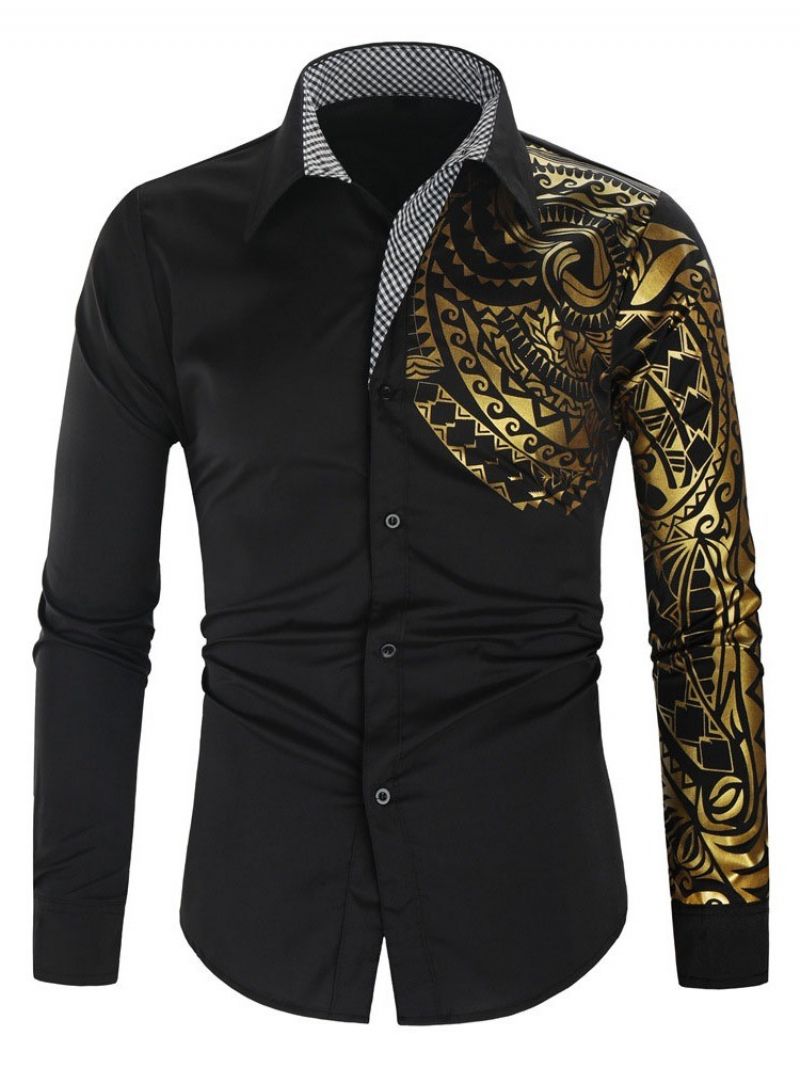 Lapel European Print Jesień Slim Casual Shirt