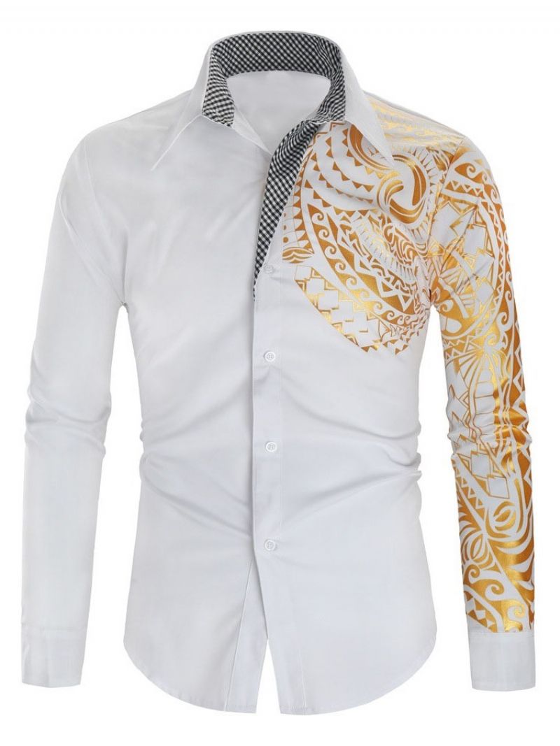 Lapel European Print Jesień Slim Casual Shirt