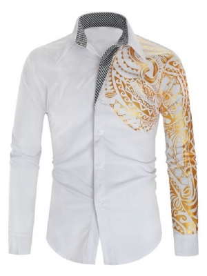 Lapel European Print Jesień Slim Casual Shirt