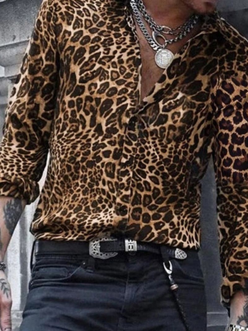 Męska Wąska Koszula W Stylu Casual Lapel Leopard