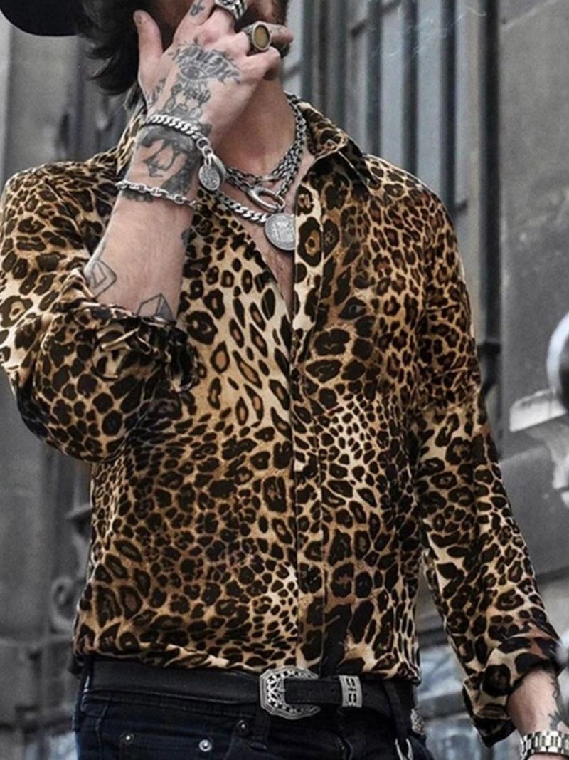 Męska Wąska Koszula W Stylu Casual Lapel Leopard