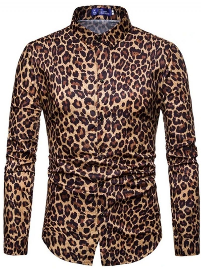 Męska Wąska Koszula W Stylu Casual Lapel Leopard