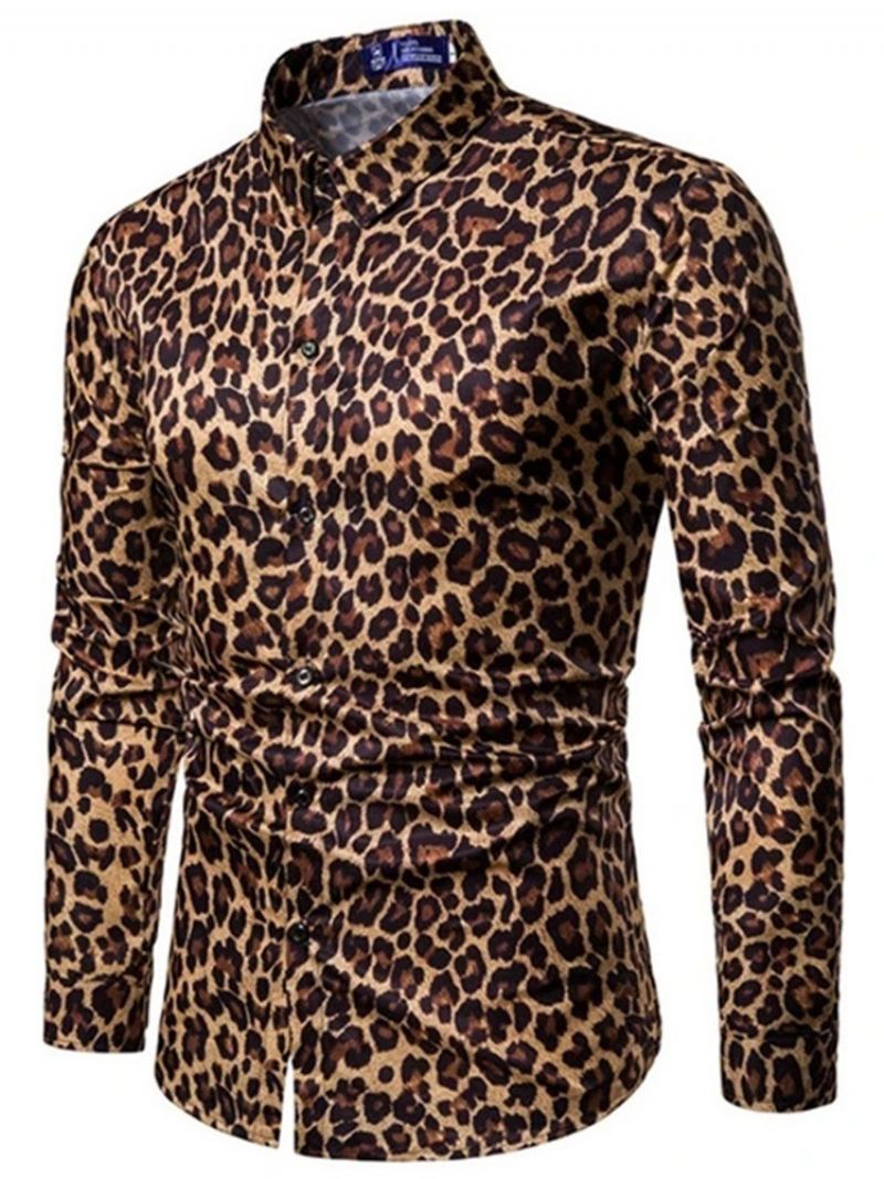 Męska Wąska Koszula W Stylu Casual Lapel Leopard