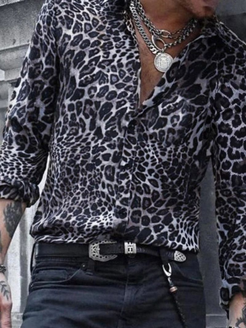 Męska Wąska Koszula W Stylu Casual Lapel Leopard