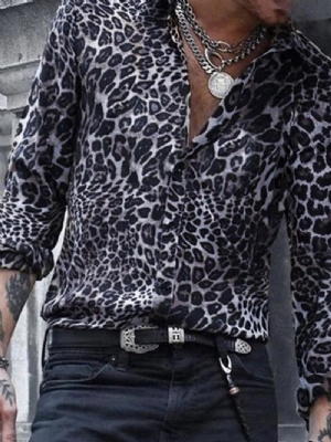 Męska Wąska Koszula W Stylu Casual Lapel Leopard