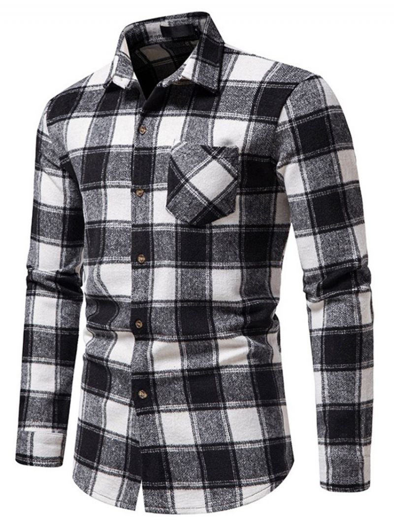 Plaid Casual Lapel Slim Jesienna Koszula