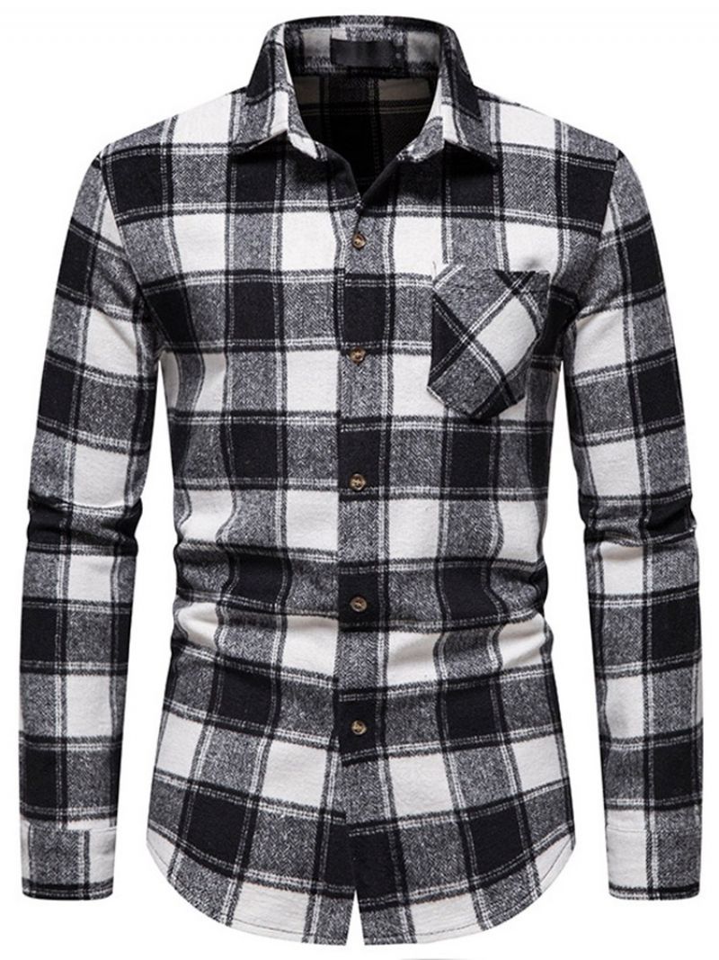 Plaid Casual Lapel Slim Jesienna Koszula