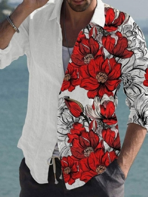 Tiktok Floral Print Lapel Casual Jednorzędowa Wąska Koszula