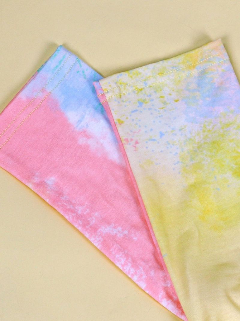 Tie Dye Luźna Letnia Koszulka Z Długim Rękawem O Średniej Długości Z Skośnym Kołnierzem